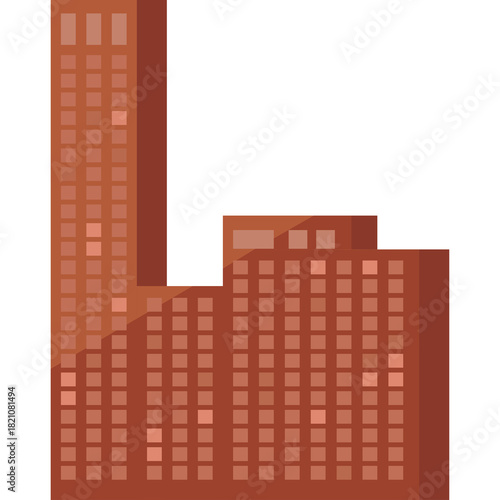 Flat Vector Illustration of a Tall Red Brick Industrial Building with Many Windows Against a Transparent Background