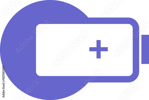 Simple purple battery icon representing charging energy and power source