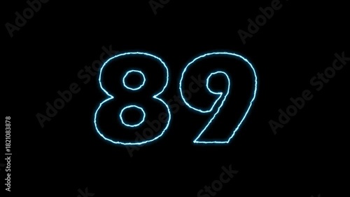 Glowing Number 89 Animation on Black Background.
