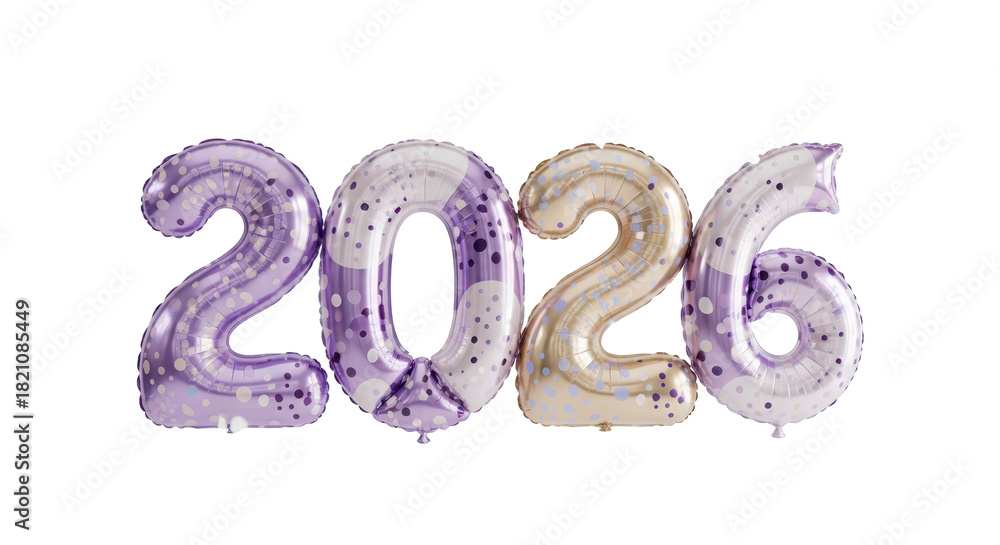 Obraz premium Year 2026 in stylish rose gold striped balloons, celebrating the upcoming new year and future planning
