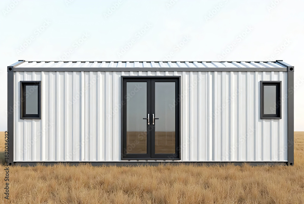 Fototapeta premium Modern Prefab Container House Exterior in Open Field