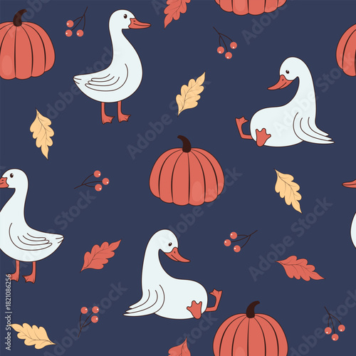 cute geese and pumpkins