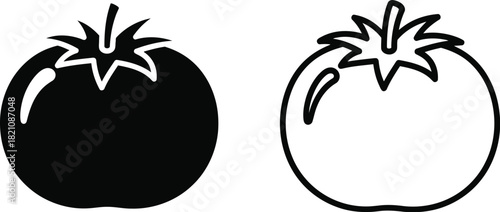 Two tomato icons one filled black and one outlined in white