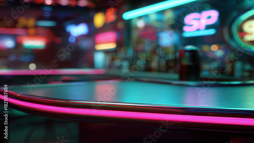 Wallpaper Mural Neon Lounge Counters Modern Futuristic Bar with LED Lights Torontodigital.ca