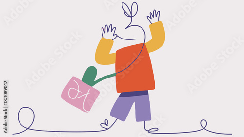 A unique character design featuring a body composed of a single continuous line presented in a vibrant color palette suitable for various graphic applications and branding projects