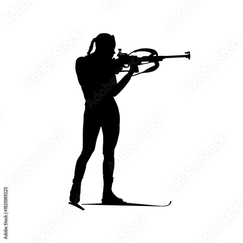 Biathlete woman shooting silhouette vector illustration
