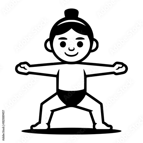 Sumo Wrestler in Action: A stylized depiction of a sumo wrestler, radiating power and focus, poised for the start of a match. Illustrating the ancient tradition and strength.