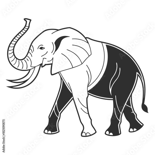 Creative Minimalist Elephant Illustration - Half Solid Silhouette and Half Line Art Vector Design for Modern Logo
