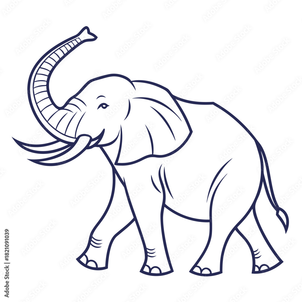 Fototapeta premium Minimalist Elephant Line Icon Vector - Simple Geometric Outline Animal Symbol for Logo and UI Design 