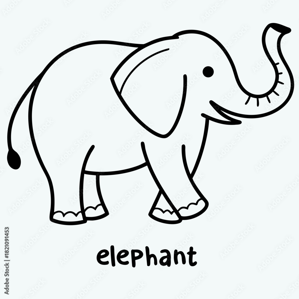 Obraz premium Simple Stylized Blue Elephant Illustration with Text - Minimalist Cartoon Vector Icon for Kids Education or Logo 