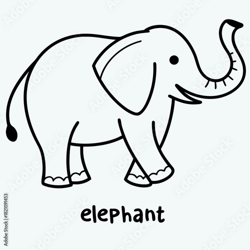 Simple Stylized Blue Elephant Illustration with Text - Minimalist Cartoon Vector Icon for Kids Education or Logo
