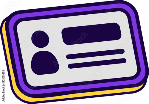 Vibrant identity card icon with layered purple and gold frame on black background