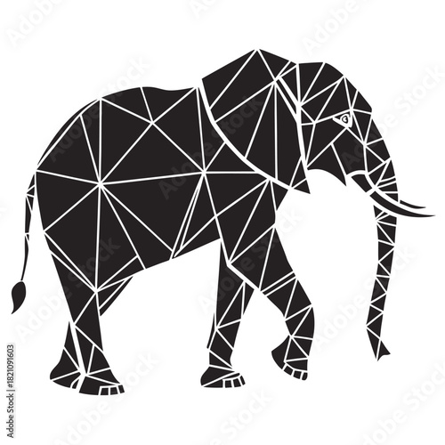 Abstract Geometric Elephant Illustration in Black and White - Modern Low Poly Mosaic Vector for Logo or Branding
