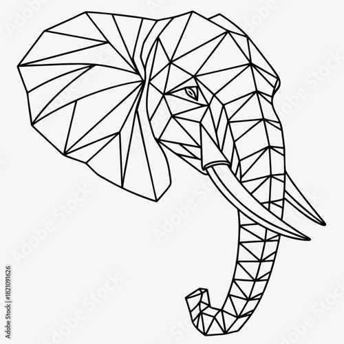 Geometric Elephant Head Line Art Illustration - Minimalist Abstract Polygonal Vector Logo Design
