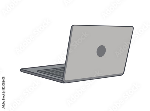 Laptop isolated on white, side back view, vector illustration