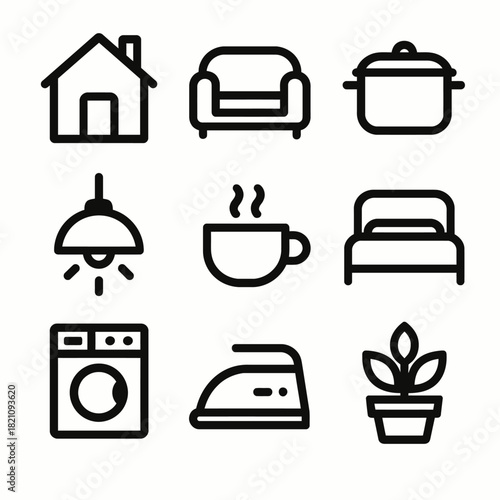 Household essentials: icons of home, furniture, and appliances