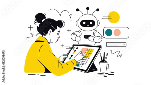 Young fashion designer with vibrant 80s inspired clothing and accessories retro style illustration