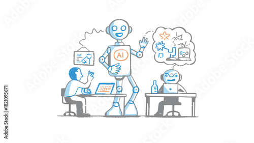 Retro style illustration of artificial intelligence concepts with vibrant colors and geometric shapes