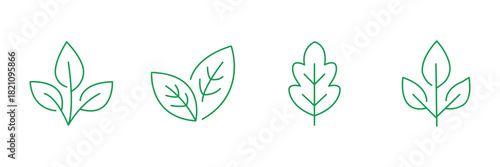 Trio foliage, plant sprout, oak leaf, nature symbol, botanical line icon vector illustration for eco use.