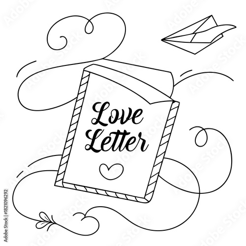 black and white vector of a love letter 