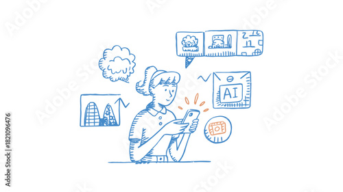 Charming young woman in vibrant retro fashion illustrated with bold colors and clean lines