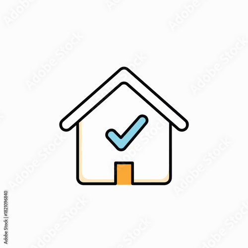 House symbol with check mark indicating approval and confirmation of home ownership and real estate transactions