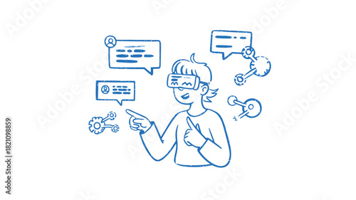 Modern character design of a tech savvy young woman with vibrant colors and clean lines