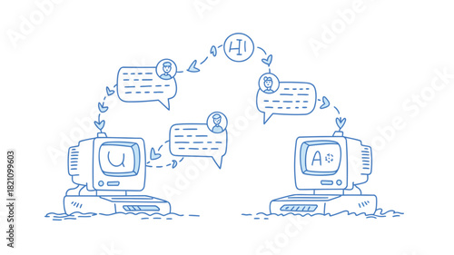 Flat design scene illustrating social media management with diverse digital communication elements