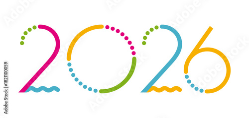 2026 - Chiffres au graphisme enfantin et coloré pour souhaiter joyeusement de la nouvelle année.
