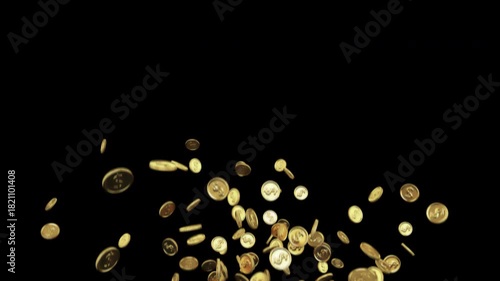 Gold Coins with Dollar Signs – Explosion Fountain on Transparent Background. ProRes 4444