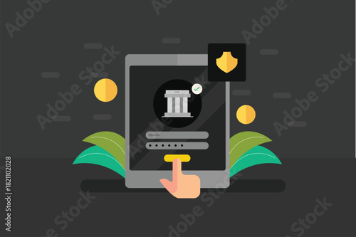 Customer uses a password protected mobile banking application to make safe and secure online payments.