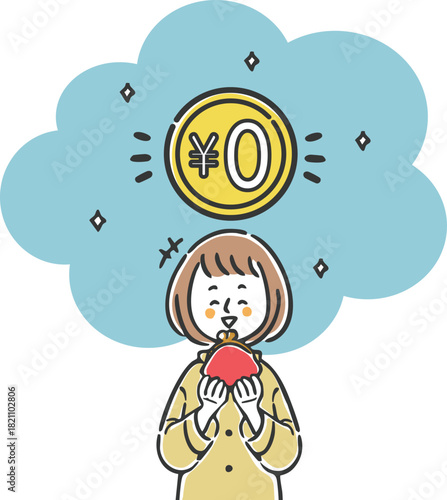 無料を喜ぶ財布を持った女性　ベクター
