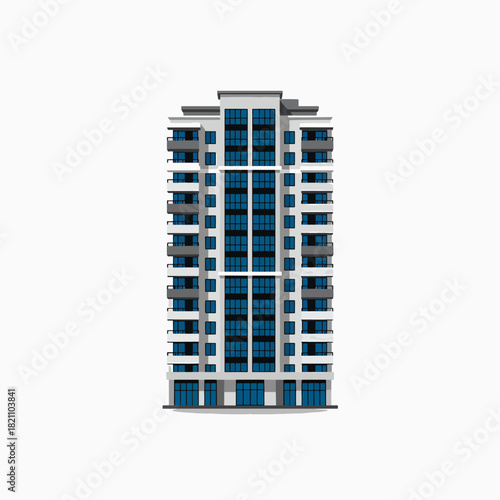 Modern High Rise Residential Apartment Building with Balconies and Large Windows Architectural Design