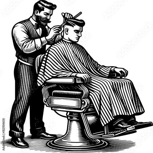 Classic Haircut: A skilled barber meticulously trims a client's hair with precision, capturing the timeless craft of grooming.