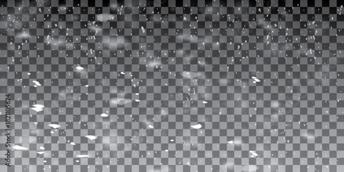 Snowflakes on a transparent background. Snow flakes, snow background. Heavy snowfall, snowflakes in different shapes and forms.