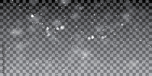 An illustration of falling snowflakes on a dark transparent background
