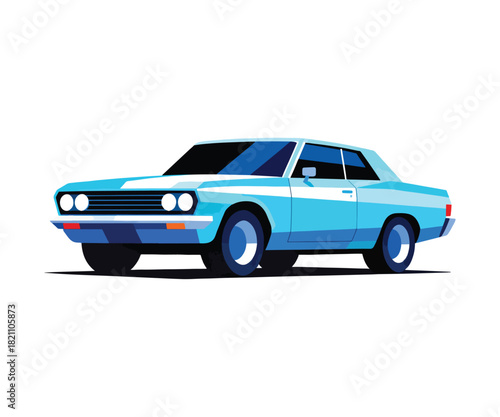Cruise into vintage style with this sleek light blue muscle car, embodying classic automotive design and the freedom of the open road for retro enthusiasts