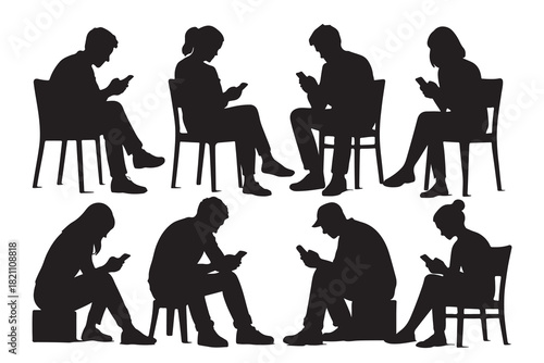 Silhouettes of people sitting and using smartphones