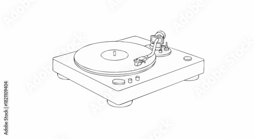 Vintage Turntable Record Player Line Art Illustration.