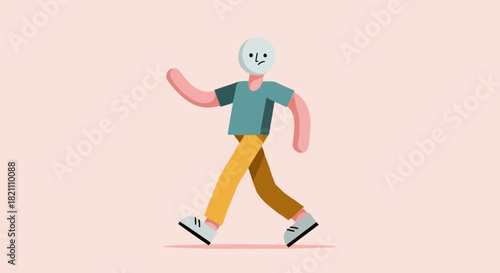 Man Walking with Mask and Casual Outfit.