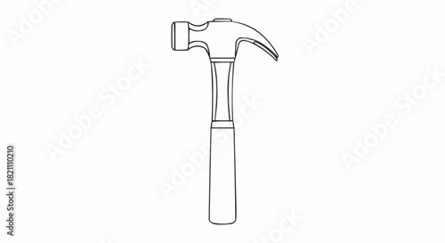 Simple Outline Drawing of a Claw Hammer Tool.