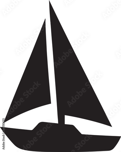 Simple black sailboat vector, abstract triangular sails, minimal nautical illustration, transparent background