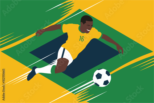 Brazilian Football Star in Action: A Vibrant Illustration of Skill, Speed, and the Spirit of the Beautiful Game, Featuring the Iconic Colors