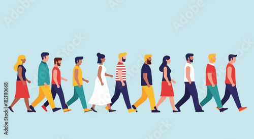 Diverse Group of People Walking Together in Harmony.
