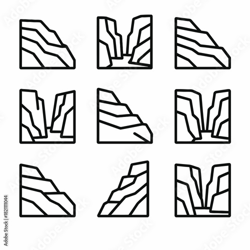 Set of nine canyon icons in geometric style