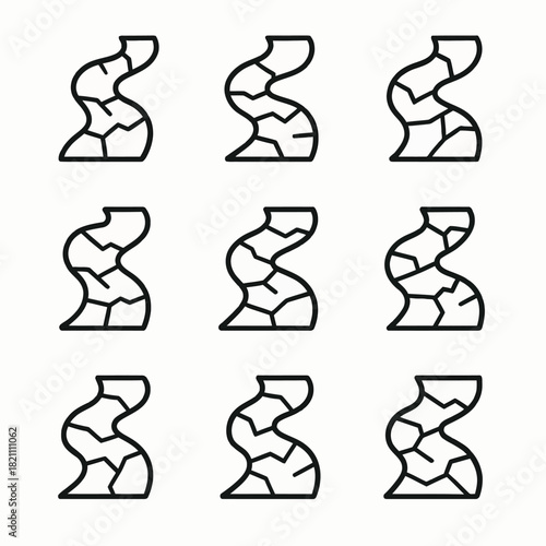 Abstract curved vase pattern with cracked texture design