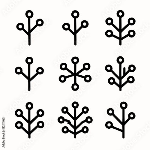 Set of geometric tree icons in minimalist black design