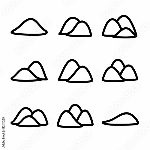 Simple hand-drawn mountain icons in various arrangements