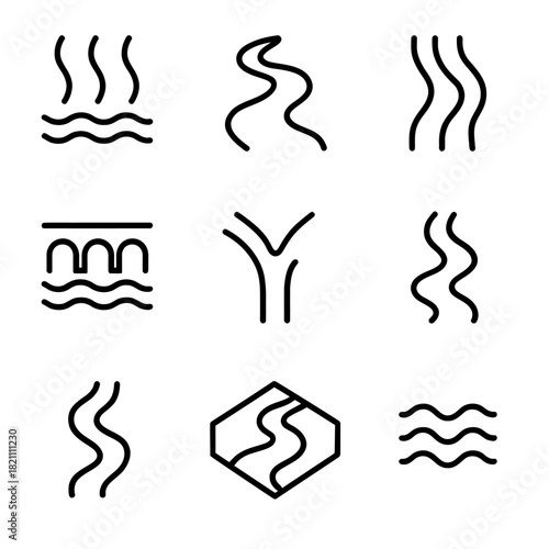 Minimalist curved line icons set on white background