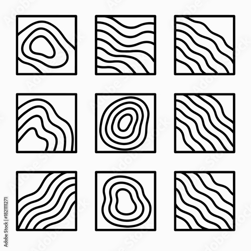 Black and white geometric patterns in nine square designs